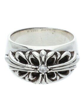 Chrome Hearts Flrl Floral Cross Diamond Silver Ring